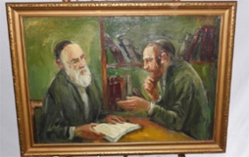 Oil Painting Jew and Rabbi Portrait Antique Yiddish Judaic Art 1930
 


















