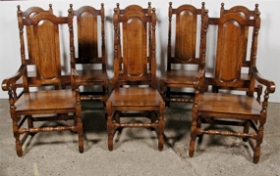 Set 8 English Elizabethan Tudor Oak Dining Chairs






















