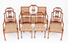 Set Sheraton Chairs - Parlour Suite Antique 1890
