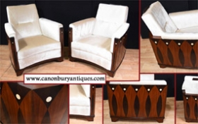 Pair Art Deco Arm Chairs Rosewood Inlay


















 
