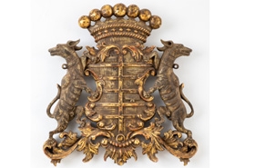 Carved Coat of Arms - Gilt English Heraldic Shield














