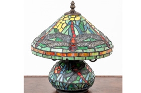 Art Nouveau Tiffany Table Lamp - Stained Glass Light Dragonfly











