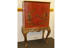 Chinese Chippendale Drinks Cabinet Red Lacquer 






