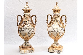 Pair French Marble Cassoulets Urns 1890



 
