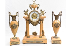 Antique Clock Set Marble Gilt French Empire Garniture










