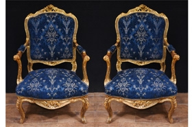 Pair Gilt Arm Chairs French Empire Fauteuils










 