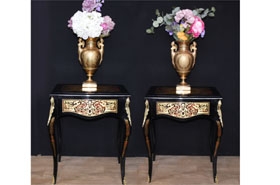 Pair Boulle Side Tables - Lacquer Inlay Cocktail Table







