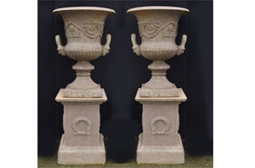 Pair Cast Iron Garden Urns Campana English Pedestal











