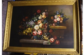Large Oil Painting - Victorian Floral Still Life Gilt Frame








