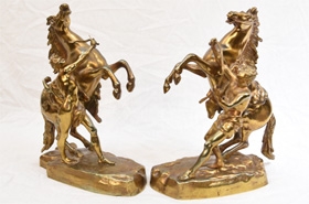 Pair Gilt Bronze Marly Horses Antique








