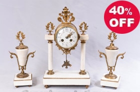Empire Antique Clock Set - Gilt Marble French Garniture












