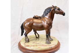 Antique Bronze Horse Statue - The Patient Nurse Mare










