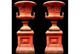 Pair Georgian Terracotta Urns - Garden Vase on Pedestal












