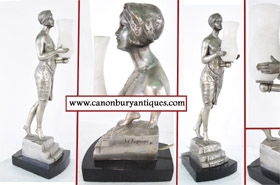 Art Deco Bronze Figurine Lamp - La Faguays






















