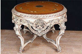 Painted Rococo English Centre Table Satinwood Top














