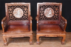 Pair Chinese Arm Chairs - Antique Hardwood















