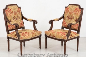 Pair Antique French Arm Chairs - Oak Open Chair 1870
 



















