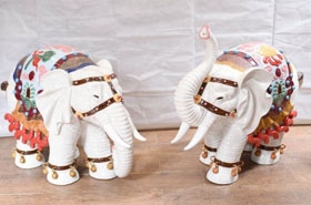 Pair Big Porcelain Elephants Chinese Export















 