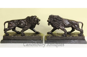 Pair Bronze Lions - Classical Medici Lion Statues




