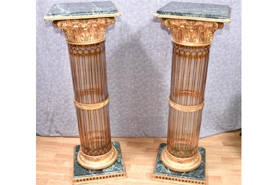 Pair Cut Glass Corinthiam Columm Pedesal Stand Tables French Empire Table
















