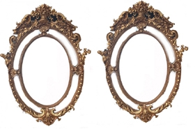 Pair Large Gilt Mirrors - Oval Louis XVI Rococo















