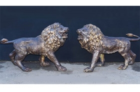 Pair Lifesize Bronze Lions - Medici Cats Casting















