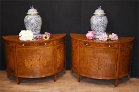 Pair Regency Cabinets - Walnut Demi Lune Sideboards














