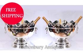 Pair Silver Plate Monteith Punch Bowls - Champagne Wine Coolers




