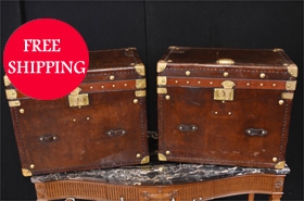 Pair Steamer Trunk Luggage Cases - Side Table Box




