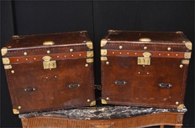 Pair Steamer Trunk Luggage Cases - Side Table Box


