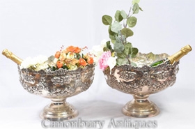 Pair Rococo Silver Plate Punch Bowls 



