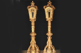 Pair XL Italian Gilt Wood Lamps Architectural Lighting








