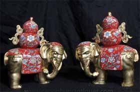 Pair Chinese Elephants - Porcelain Chinaware Famille Rose

