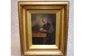 Victorian Oil Painting Clock Maker Horologist Portrait
















