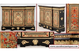 French Boulle Cabinet - Marquetry Inlay Antique Sideboard Server














