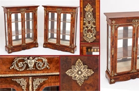 Pair Victorian Display Cabinets Antique Walnut 1860















 