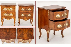 Pair French Bedside Cabinets - Antique Walnut Nightstands 1860










