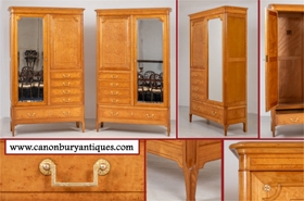 Pair French Wardrobes Antique Closet Armoire Maple 1860










