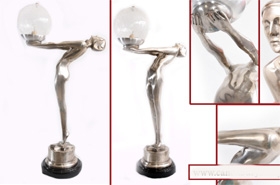 Bronze Art Deco Figurine Biba Lamp Statue Light French Chic

















