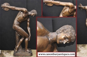 XL Bronze Discus Thrower - Classic Statue Figure












