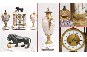 Antique Mantle Clock Set Garniture French Empire Urns





