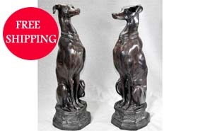 Pair Bronze Art Deco Greyhound Dogs Grey Hounds Statue

