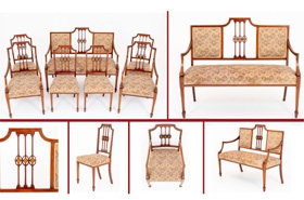 Set Sheraton Chairs - Parlour Suite Antique 1890








