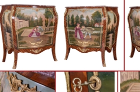 Pair French Empire Cabinets - Painted Vernis Martin Commodes










