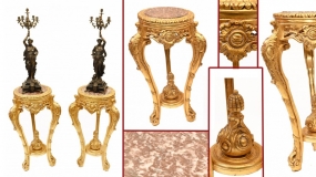 Pair Italian Gilt Pedestal Stands Rococo Tables
























 
