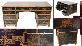 Chinese Lacquer Desk Chinoiserie Faux Bamboo Writing Tables
 1930s






 










 














