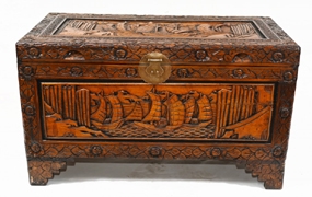 Antique Chinese Chest Luggage Box Carved Camphor Wood



 





















