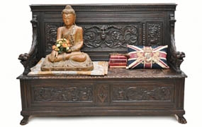 Carved Oak Monks Bench English Settle Antique 1880





  
