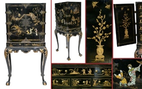 English Specimen Cabinet Chinoiserie Lacquer 1900 Antique







 










 















