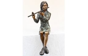 Female Bronze Flute Player Statue Seated Girl Casting
























 
